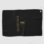 Serviette de golf de Monogramme Noir & Or (Horizontal)