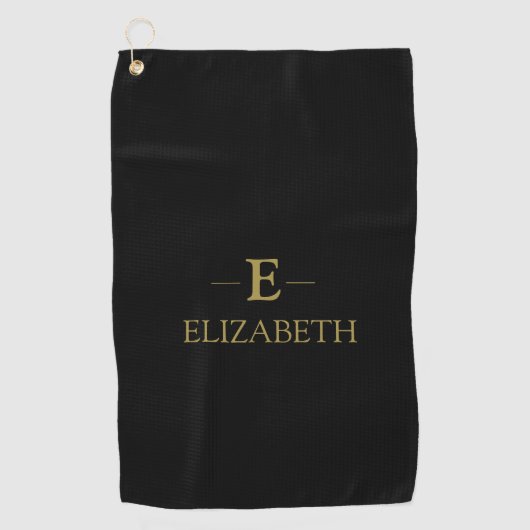 Serviette de golf de Monogramme Noir & Or (Devant)