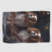 Serviette De Golf Décor de Noël Cavalier King Snowy Sleigh (Horizontal)