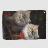 Serviette De Golf Décor de Noël Perse Chat Snowy Sleigh (Horizontal)