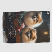 Serviette De Golf Décor de Noël Poméranien Snowy Sleigh (Horizontal)