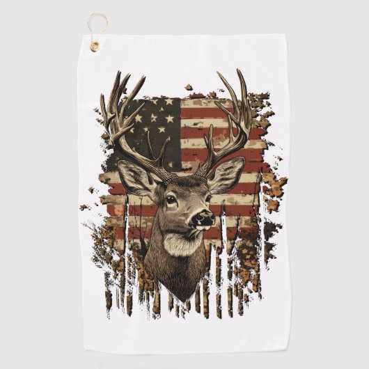 Serviette De Golf Deer, Buck Season USA Flag (Devant)
