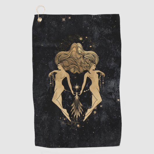 Serviette De Golf Déesse du Zodiaque | Astrologie Gémeaux d'or cosmi (Devant)