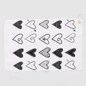 Serviette de golf des Coeurs blanc et noir (Horizontal)