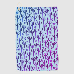 Serviette De Golf Désert de nuit Saguaro Cacti Aquarelle Ombre viol