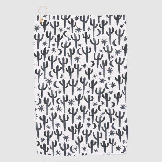 Serviette De Golf Désert de nuit Saguaro Cactus Motif d'aquarelle (Devant)