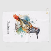 Serviette De Golf Desert Spirit, Roadrunner en Aquarelle personnalis (Horizontal)