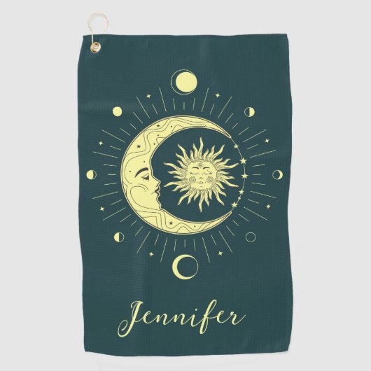 Serviette De Golf Design céleste du soleil et de la lune avec phases (Devant)