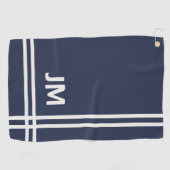 Serviette De Golf Design élégant bleu marine et rayures blanches (Horizontal)