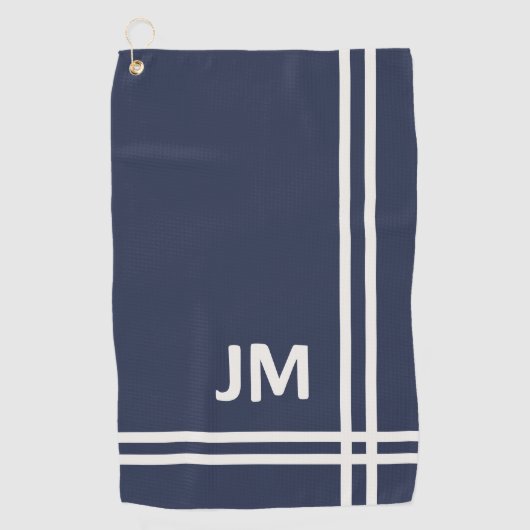 Serviette De Golf Design élégant bleu marine et rayures blanches (Devant)