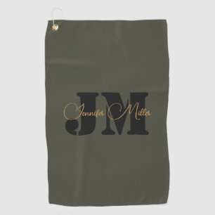 Serviette De Golf Design élégant minimaliste olives foncé monogramme