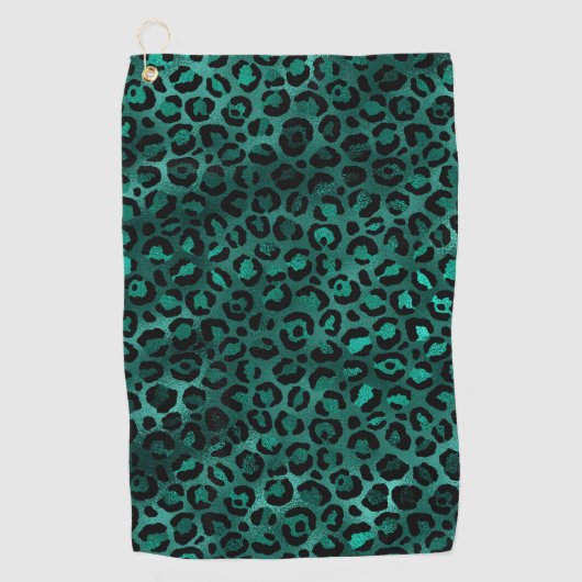 Serviette De Golf Design turquoise et Gold Leopard Series 5 (Devant)