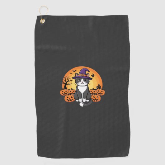 Serviette De Golf Dessin de lune de citrouille de chat de sorcière d (Devant)