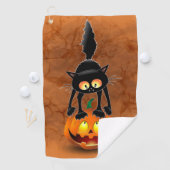 Serviette De Golf Dessin d'Halloween au chat effrayé sur Citrouille (En situation)