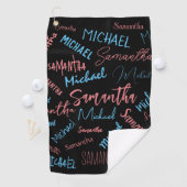 Serviette De Golf Deux noms couples motif monogramme bleu rose clair (En situation)