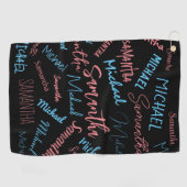 Serviette De Golf Deux noms couples motif monogramme bleu rose clair (Horizontal)