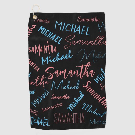 Serviette De Golf Deux noms couples motif monogramme bleu rose clair (Devant)