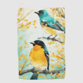 Serviette De Golf Deux oiseaux assis sur la branche de l'arbre (Devant)