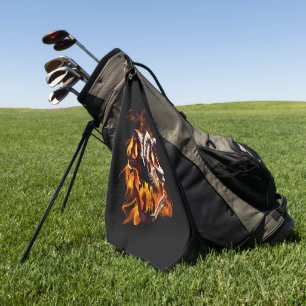Serviette De Golf Dinosaure rétro mort brûlant le crâne en feu