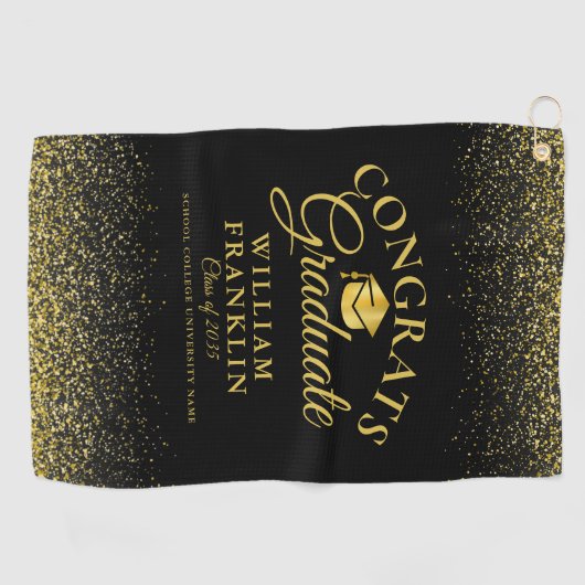 Serviette De Golf Diplômé Noir Et Or Moderne (Horizontal)