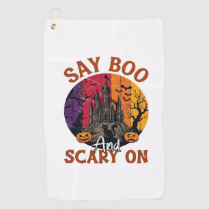 Serviette De Golf Dis Boo Halloween effrayant Maison hantée Chat noi