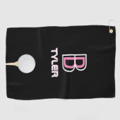 Serviette De Golf do-it-yourself nom & initial blanc & rose, balle d (Horizontal)