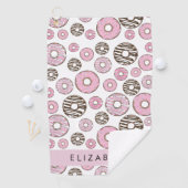 Serviette De Golf Donuts Roses, Donuts Blancs, Sprinkings, Votre Nom (En situation)