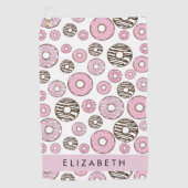 Serviette De Golf Donuts Roses, Donuts Blancs, Sprinkings, Votre Nom (Devant)