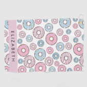 Serviette De Golf Donuts Roses, Donuts Bleus, Sprinkings, Votre Nom (Horizontal)