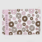 Serviette De Golf Donuts Roses, Donuts Brown, Sprinkings, Votre Nom (Horizontal)
