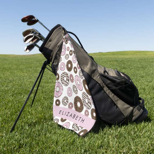 Serviette De Golf Donuts Roses, Donuts Brown, Sprinkings, Votre Nom (Vert)