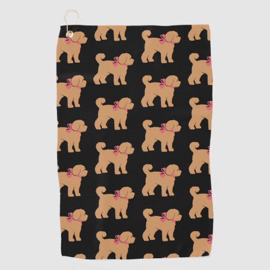Serviette De Golf Doodle de Tan amusant chien sur noir (Devant)