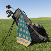 Serviette De Golf Doodle tan personnalisé Chien sur bleu foncé vert