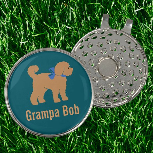 Serviette De Golf Doodle tan personnalisé Chien sur bleu foncé vert