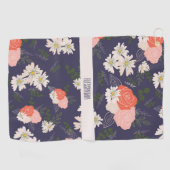 Serviette De Golf Doodles floraux gras en rose pêche et bleu marine (Horizontal)