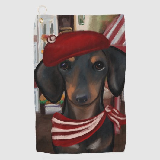 Serviette De Golf Doxie noir et feu (Devant)