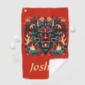 Serviette De Golf Dragon chinois avec flammes (En situation)