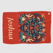 Serviette De Golf Dragon chinois avec flammes (Horizontal)