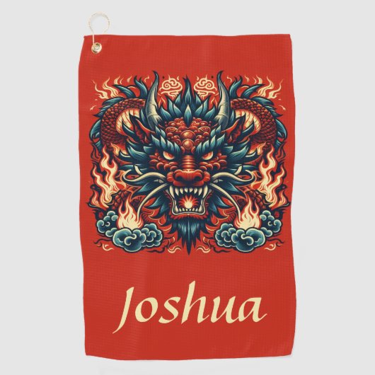 Serviette De Golf Dragon chinois avec flammes (Devant)