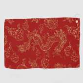 Serviette De Golf Dragon chinois or et rouge foncé (Horizontal)