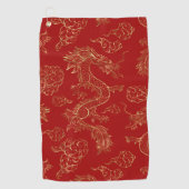 Serviette De Golf Dragon chinois or et rouge foncé (Devant)