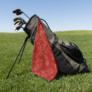 Serviette De Golf Dragon chinois or et rouge foncé