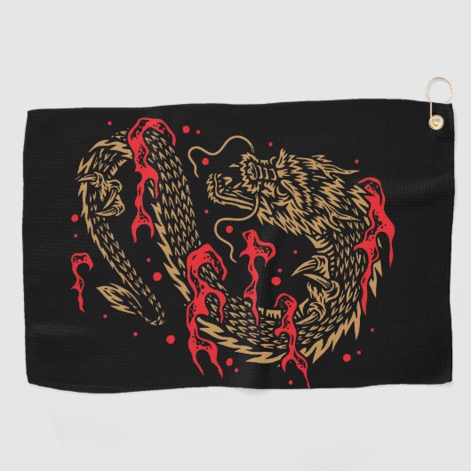 Serviette De Golf Dragon et flammes (Horizontal)