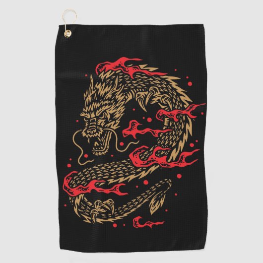 Serviette De Golf Dragon et flammes (Devant)