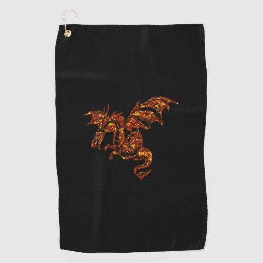 Serviette De Golf Dragon flamboyant sur noir (Devant)