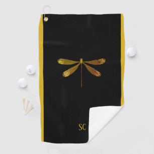 Serviette De Golf Dragonfly dorée avec texte personnalisé