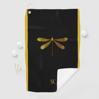 Serviette De Golf Dragonfly dorée avec texte personnalisé