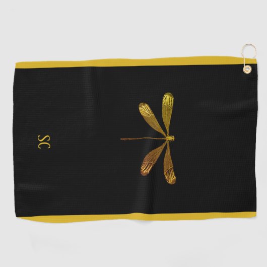Serviette De Golf Dragonfly dorée avec texte personnalisé (Horizontal)