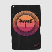 Serviette De Golf Dragonfly in Retro Sunset avec nom (Devant)