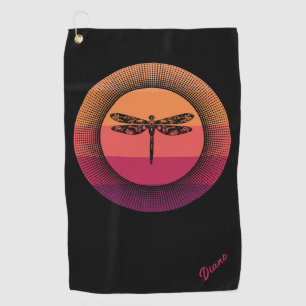 Serviette De Golf Dragonfly in Retro Sunset avec nom